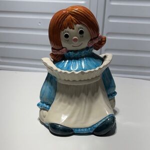 Charming Raggedy Ann Blue and White Ceramic cookie Jar